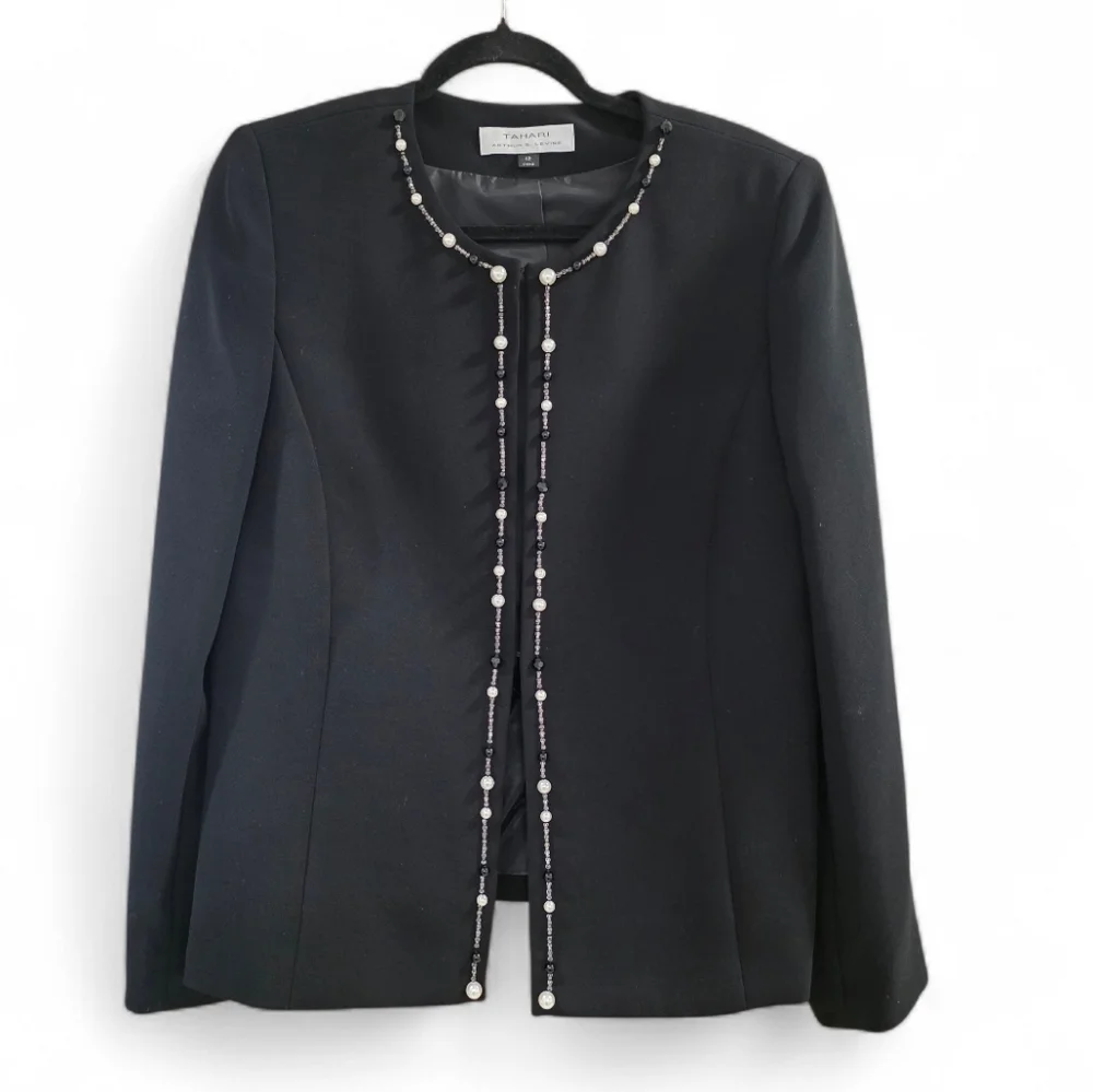 Tahari Luxe Black Blazer Jacket With Beads Size 12 - Picture 6 of 16